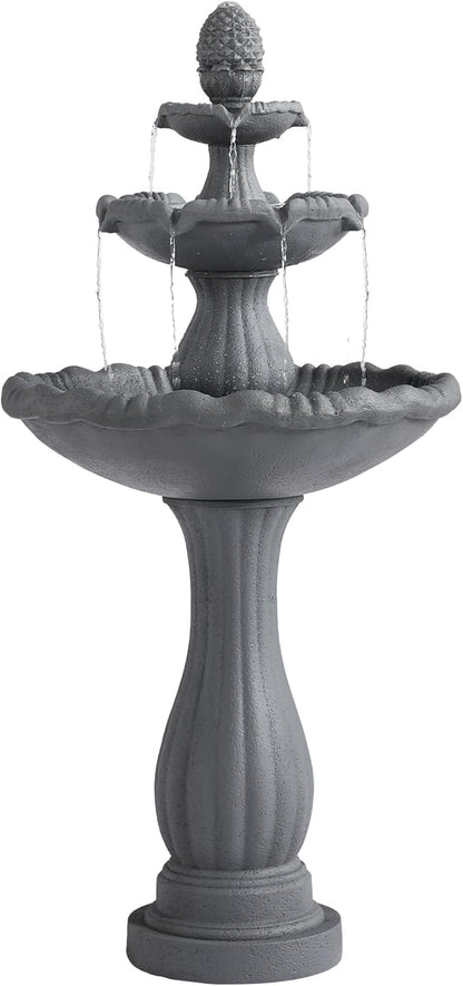 MAGIC UNION Garden Water Fountain Outdoor, 47.3" High Large Roman Italian Indoor Waterfalls, 3-Tier Standing Water Feature Fountains w/Pump & Pineapple Top for Outside Patio, Yard and Lawn (Gray)