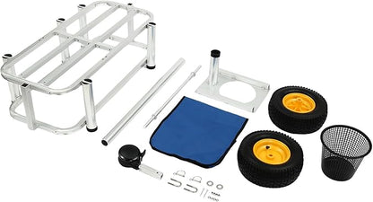 Outdoor Fishing Cart, Aluminum Frame and Trolley Folding Garden Beach Cart Outdoor Camper with 4 Holes and Wheels Capacity 176.4 lbs (Silver and Blue)