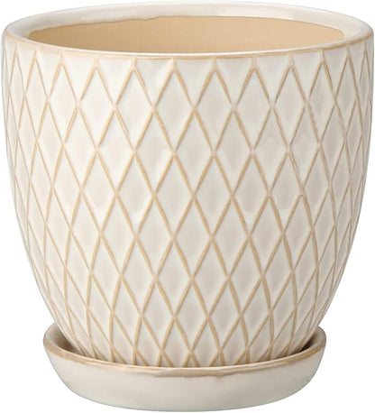 Oairse 4 inches Ceramic Planter Pots 3 Set of Small Round Flower Pots with Drainage Hole and Ceramic Tray for Succulents Cactus Indoor Outdoor Garden Home Windowsill