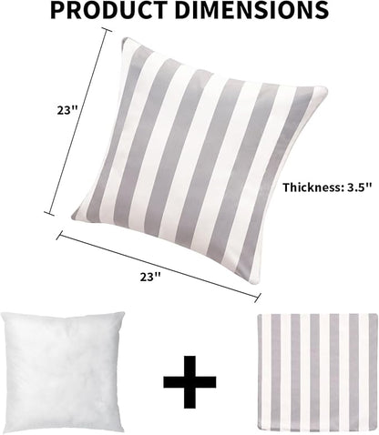 Pack of 2 Decorative Outdoor Throw Pillows 23" x 23" Square Garden Cushion for Patio Sofa Thick Cushion for Couch,Sofa,Grey Stripes