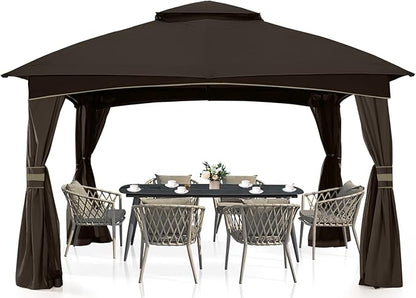 MASTERCANOPY Outdoor Patio Gazebo for Garden with Upgrade Steel Frame and Netting Walls (10x10,Brown)