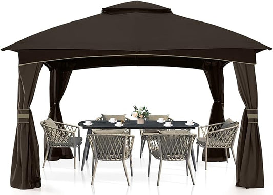 MASTERCANOPY Outdoor Patio Gazebo for Garden with Upgrade Steel Frame and Netting Walls (10x12,Brown)