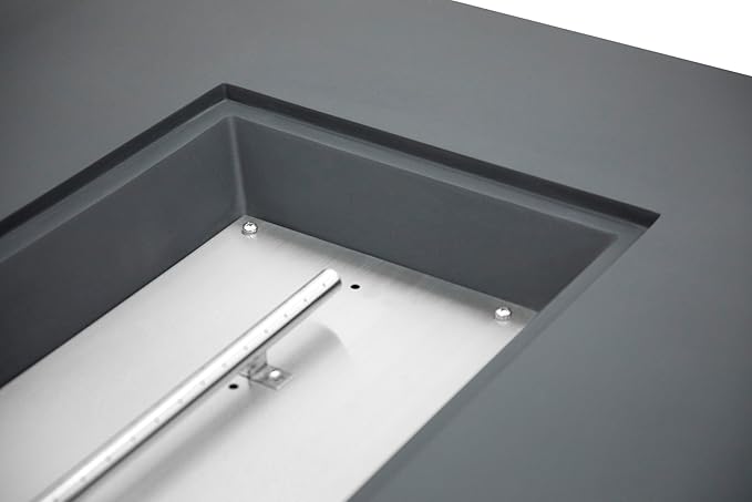 AMS Creations | Madison 60" Rectangular Propane Gas Outdoor Fire Pit Table | Dark Gray Concrete GFRC | Smooth Texture or Surface | Electronic Ignition | Outside Backyard Fireplace