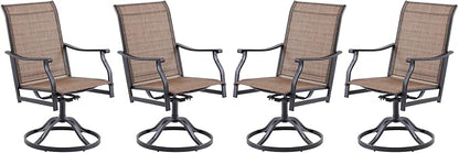 Patio Swivel Chairs Set of 4, Outdoor Dining Chairs with Textilene, Swivel & Rocker Metal Outdoor Patio Dining Chair All-Weather for Backyard, Brown Fabric with Black Frame