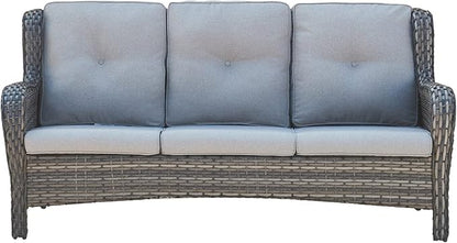 HUMMUH 3 Piece Patio Furniture Set All Weather Wicker Outdoor Sectional Sofa Manual Weaving Rattan High Curved Back Patio Couch with Ottomans