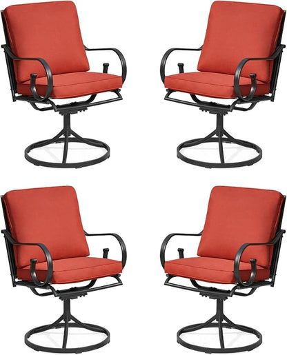 MELLCOM Patio Swivel Chairs Set of 4, Heavy Duty Outdoor Dining Chairs with Thickened Cushions, Metal Patio Chairs Gentle Rocker for Outside, Backyard, Red