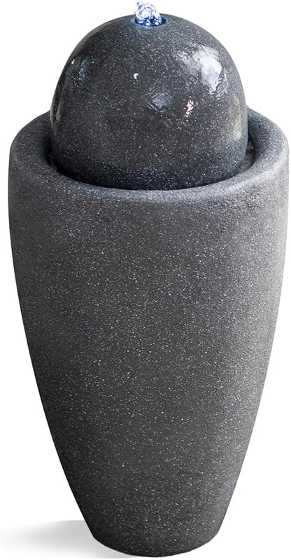 XBrand 25.98" H Blue Round Stone Indoor/Outdoor Modern Sphere Water Fountain w/LED Lights – Ball Bubbling Fountain Décor for Garden, Patio, or Tabletop