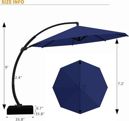 Kingdura 12ft Offset Cantilever Patio Umbrella with Base Included, Large Round Aluminum Outdoor Umbrella, 360° Rotation & Infinite Tilt, Heavy Duty Frame for Deck Pool Backyard, Navy blue