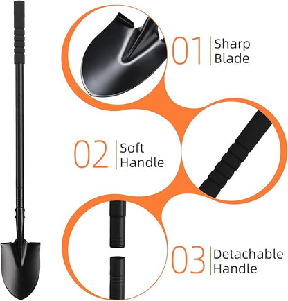 Small Shovel for Digging with Metal Handle, 43.7 Inch Heavy Duty Garden Shovel, Trench Shovels Ideal for Digging Gardening Trenching Planting Camping Transferring Scooping, Black