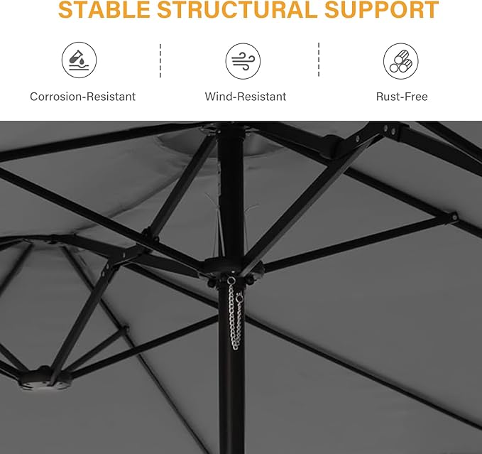 15ft Large Patio Umbrellas with Base Included, Outdoor Double-Sided Rectangle Market Umbrella with Stand, Outside Umbrellas for Poolside Lawn Backyard