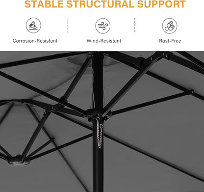 15ft Large Patio Umbrellas with Base Included, Outdoor Double-Sided Rectangle Market Umbrella with Stand, Outside Umbrellas for Poolside Lawn Backyard