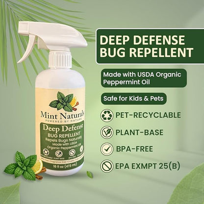 Deep Defense – Natural Bug Spray & Indoor/Outdoor Insect Repellent, Peppermint Oil Formula for Spiders, Ants, Roaches & Crawling Pests – 16oz Made in USA