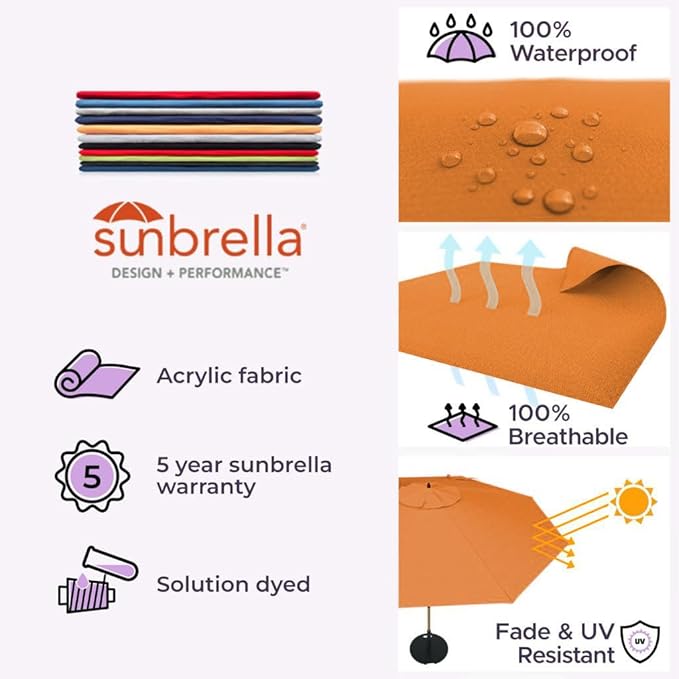 Midtown Umbrellas The Swilt 8 Feet Patio Umbrella in Sunbrella Canvas Tuscan Acrylic Fabric - Fiberglass Ribs, Auto-Tilt Aluminum Frame For Backyard, Deck, Garden, Pool - White Pole