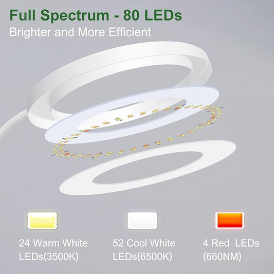 wolezek Grow Lights for Indoor Plants Full Spectrum, 80 LEDs 3 Colors Grow Light, 65in Large Plant Lights for Indoor Growing with 360°Gooseneck, 6/12/16H Timer, 5 Brightness, Height Adjustable, White
