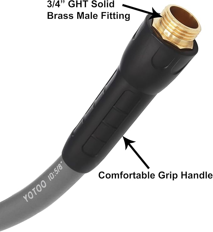 YOTOO Heavy Duty Hybrid Garden Water Hose 5/8-Inch by 25-Feet 150 PSI Kink Resistant, Flexible with Swivel Grip Handle and 3/4" GHT Solid Brass Fittings, Gray