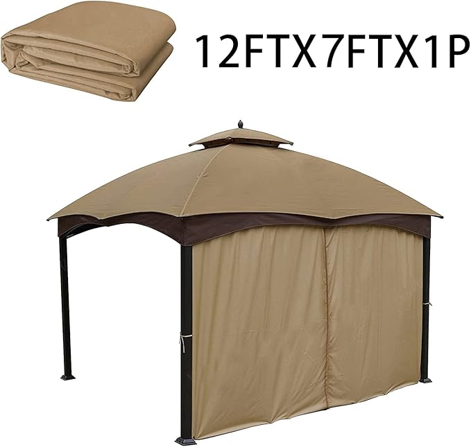 Gazebo Universal Replacement Privacy Curtain – Hugline 10' x 12' Gazebo Side Wall Outdoor Privacy Panel with Zipper (Khaki)