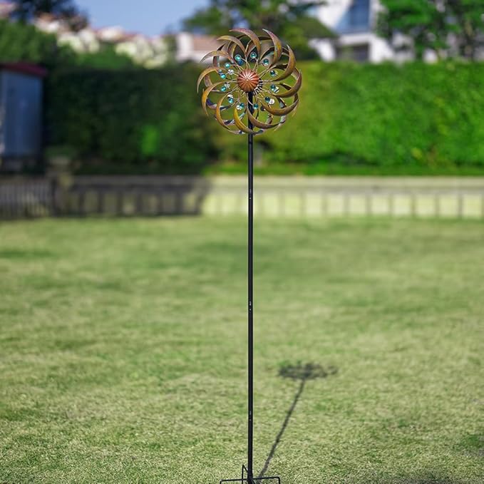 VEWOGARDEN Garden Metal Wind Spinners Outdoor Kinetic Wind Sculptures & Spinners for Yard Lawn Patio Decorations, Patina