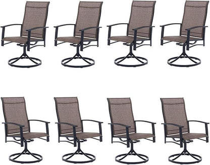 Patio Swivel Chairs Set of 8, Outdoor Swivel Chairs with Armrest, High Back Patio Chair with Metal Frame, All-Weather Outdoor Dining Chair for Deck, Porch and Lawn, Mocha