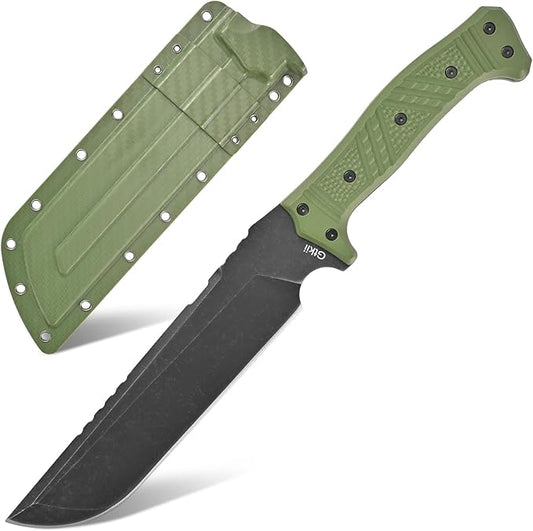 GTK32 Fixed Blade Knife DC53 Steel Blade Full Tang Nylon Fiberglass Handle Heavy Duty Knifes for Field Hunting Camping Adventure(Green)
