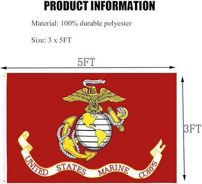 Marine Corps USMC Flag Double Sided 3x5 Outdoor Heavy Duty US Military Army Flags Long Lasting with 2 Brass Grommets