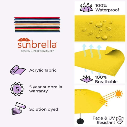 Midtown Umbrellas Push Pop Sunbrella Umbrella 8 Feet Outdoor Umbrella in Sunbrella Yellow Acrylic Fabric - Patio, Backyard, Garden, Picnic Table & Pool - Black Pole