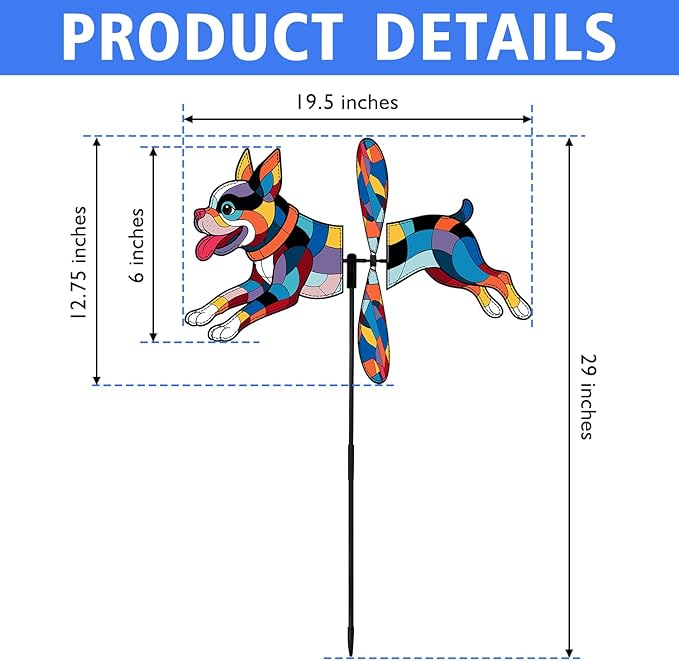 Boston Terrier Petite Spinner Outdoor, Boston Terrier Dog Wind Spinner for Yard and Garden