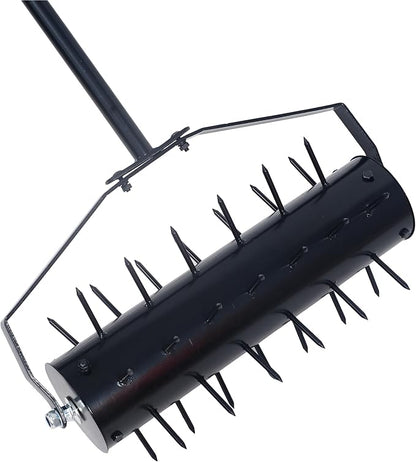 Rolling Manual Lawn Aerator, 58-Inch Handle Push Spike Aerator for Lawns, Yards, and Gardens, Easy Assembly, Reduces Soil Compaction, Enhances Water Absorption Manual Aerator Tool Black