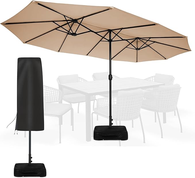 Sundale Outdoor 15ft Large Patio Umbrella with Base Included and Umbrella Cover, Outdoor Double-Sided Umbrella