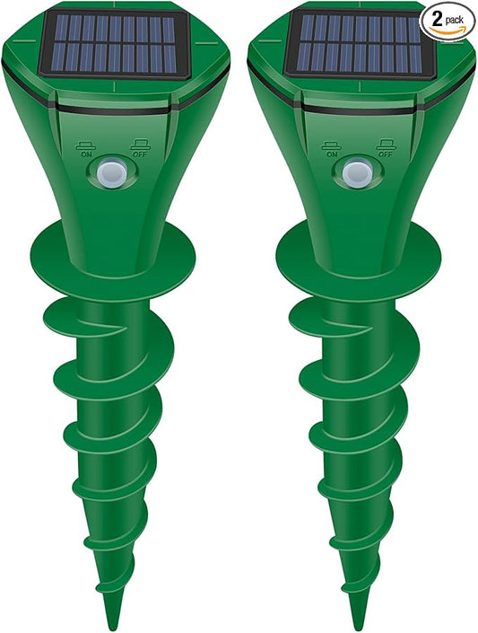 Mole Repellent Solar Powered Ultrasonic, Gopher Repellent Outdoor for Lawn Garden Yard,Waterproof Mole Killer Traps,Sonic Spikes Get Rid of All Pests Gopher Vole Groundhog Chipmunk Snake, 2 Pack-Green
