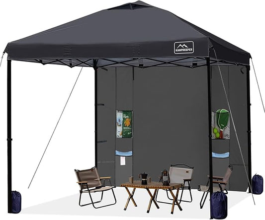 KAMPKEEPER 10x10 Easy Pop Up Canopy Tent with Sidewalls, Instant Outdoor Shade Shelter with Removable 10FT Sun Walls, Quick Setup Waterproof and UV-Resistant for Patio (Black, 1 sidewall)
