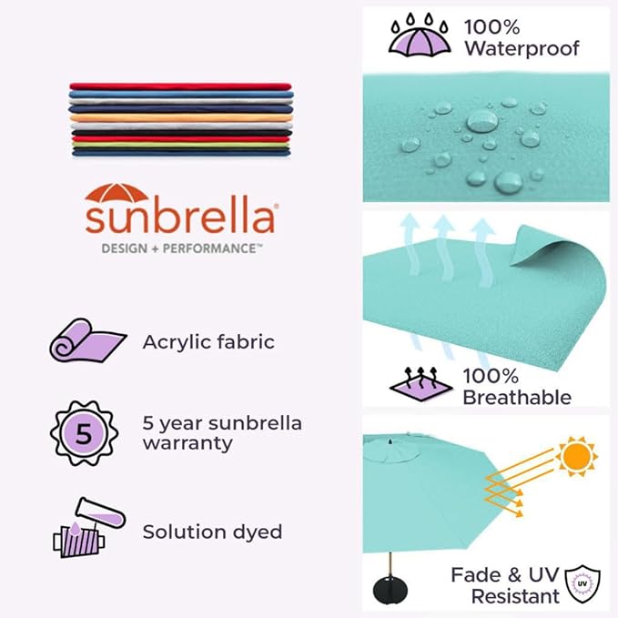 Midtown Umbrellas Push Pop Sunbrella Umbrella 8 Feet Outdoor Umbrella in Aruba Fabric - Patio Umbrella, Backyard Umbrella, Garden Umbrella, Picnic Table Umbrella & Pool Umbrella - Black Pole