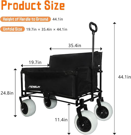 PENSUN 3-in-1 Foldable Wagon Convert to Bench, Collapsible Beach Wagon with Dual Wheel Sets - 550LBS Load Capacity, Outdoor Camping Cart Foldable Ideal for Camping, Beach, Garden, Shopping