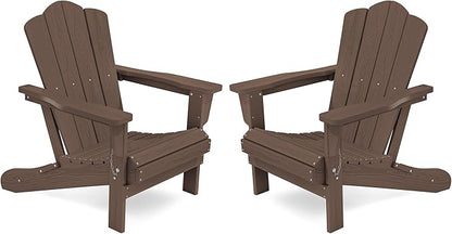 KINGYES Folding Adirondack Chair Set of 2, HDPE All-Weather Folding Adirondack Chair, Brown