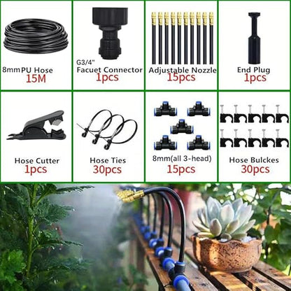 360°Curved Garden Automatic Irrigation System, 360 Degree Bendable Adjustable Garden Watering System, Drip Irrigation System for Garden/Yard/Lawn/Greenhouse(49.2ft Hose+15 Nozzles)