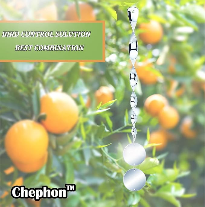 Bird Scare Rods with Reflective Discs Reflectors - Bird Spinner Scare Device of Twisting Rods and Disks to Keep Birds Away Like Woodpecker and Pigeon - 6 Pack