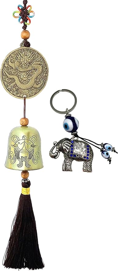 Traditional Lucky Feng Shui Wind Chime Bell Hanging Ornament Decoration for Protection Success Peace and Wealth (Chinese Dragon)