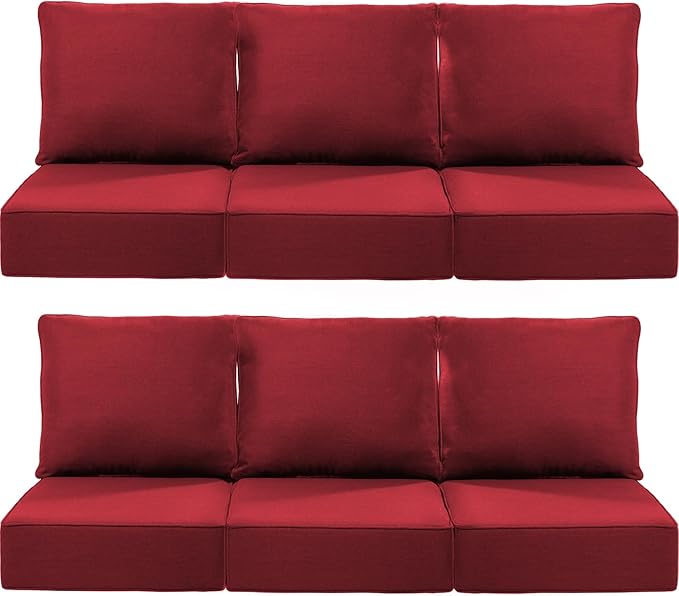 Luxury 24x24x6 Inch Outdoor Deep Seat Cushions Set of 6 - Comfortable Patio Zipper Chair Cushion for Outside Sets Wicker Dining Rocking Swivel Chairs Loveseat Couch Sectional Sofa - Red