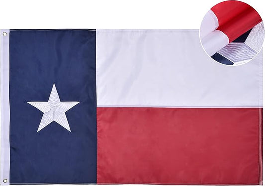 Texas State Flag 4x6 Ft Deluxe Embroidered Premium Polyester Durable TX Flag with Sewn Stripes and Brass Grommets for Indoor/Outdoor Use