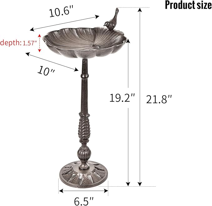 Sungmor Cast Iron Bird Bath for Outside, 21 Inch Height Garden Standing Feeder, Antique Style & Shell-Shape Bird Bath Bowl, Decorative Pedestal Birdbath, Outdoor Yard Deck Patio Ornament