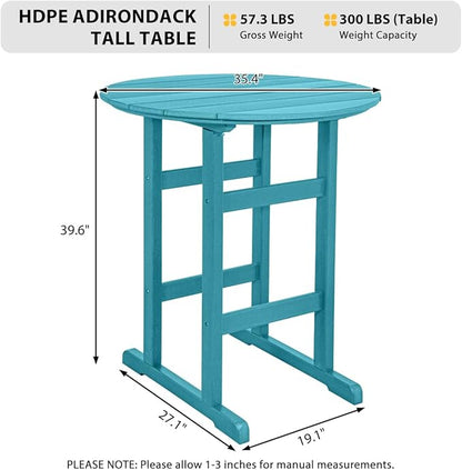 Sundale Outdoor Adirondack Round Bar Table, 39 Inch Height Patio Large Pub Table for 4, All Weather HDPE High Top Bistro Counter Tabl for Outside Deck Porch Balcony Poolside (Teal)