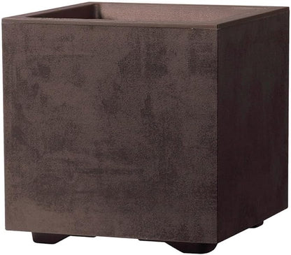 Deroma Millennium 10” Cube Planter | Light & Durable Plastic | Indoor or Outdoor Square Pot for Patio/Porch | Includes Water Reserve & Drain Plug | Trendy Planter for Plants, Flowers, Garden | Brown