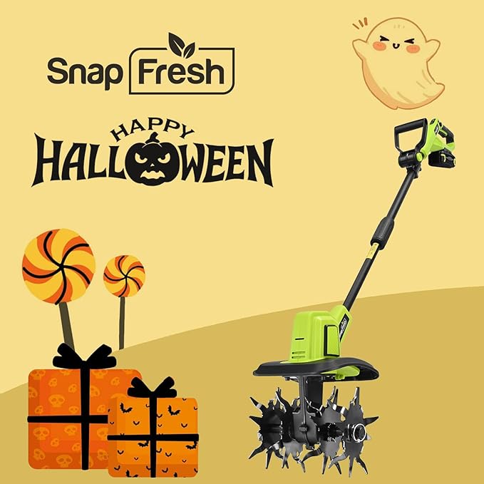 SnapFresh Cordless Tiller Cultivator, 20V Electric Garden Tiller with 4.0AH Battery and Fast Charger, 300 PRM Battery Powered Rototiller, 9" Width 6.6" Depth, 3 Speed Handheld Tiller with Steel Tines