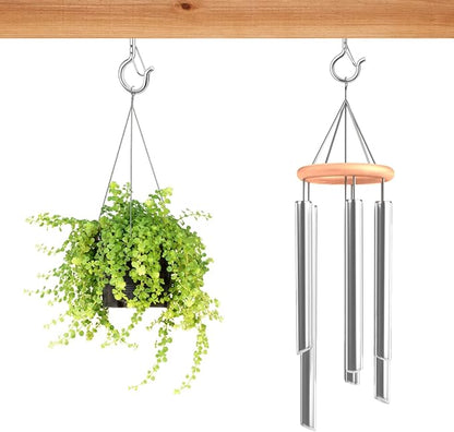 12 PCS Q-Hanger Hooks, Screw Hooks for Outdoor String Lights, Safety Buckle Design Cup Eye Hook for Hanging Christmas Lights, Plants, Wind Chimes, Mounted on Wall Ceiling, Windproof, Silver
