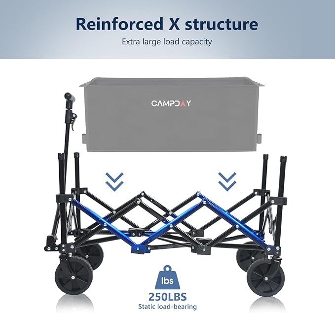 Foldable Wagon Cart, Utility Folding Wagon, Lightweight 12 lbs, 110L/250 lbs Capacity, Collapsible Cart with Wheels & Adjustable Handle for Grocery Shopping, Garden, Camping
