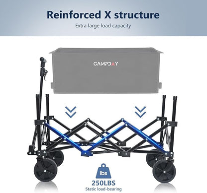 Foldable Wagon Cart, Utility Folding Wagon, Lightweight 12 lbs, 110L/250 lbs Capacity, Collapsible Cart with Wheels & Adjustable Handle for Grocery Shopping, Garden, Camping