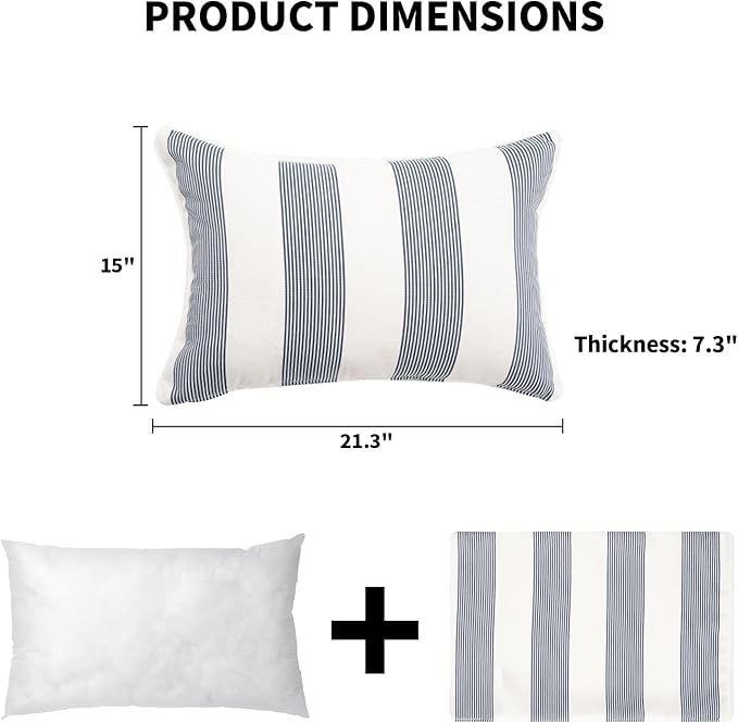 2 Pack Outdoor Throw Pillows 21x15 Inch Water-Resistant Decorative Pillow Cushions with Insert for Patio Garden Porch, Blue Stripe