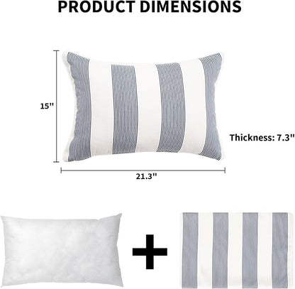 2 Pack Outdoor Throw Pillows 21x15 Inch Water-Resistant Decorative Pillow Cushions with Insert for Patio Garden Porch, Blue Stripe