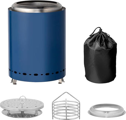 Tabletop Fire Pit 9.7 x 7.1 Inch with Removable Ash Pan, Smokeless Firepit Camping Stove with Bag for Outdoor Safe Burning Firepits, Stainless Steel Wood Burning Fire Pits for Heating, Blue