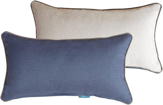 Rectangle Outdoor Lumbar Pillows, 10x18 inches Waterproof Patio Pillows, Decorative Waist Pillows for Outdoor Furnitures, Set of 2,(Beige and Navy