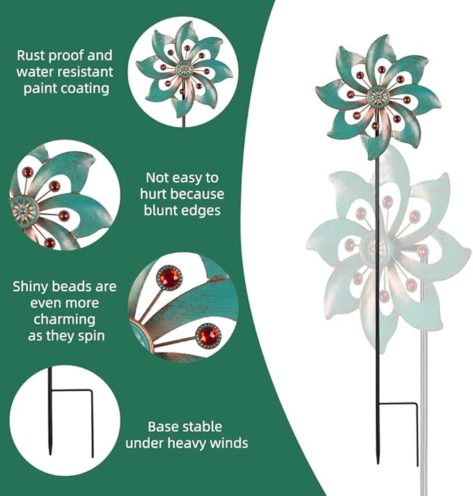 VEWOGARDEN 2PCS Garden Wind Spinners Metal Outdoor Wind Spinner Waterproof Wind Sculptures & Spinners Green Kinetic Wind Spinner for Yard Lawn Decor